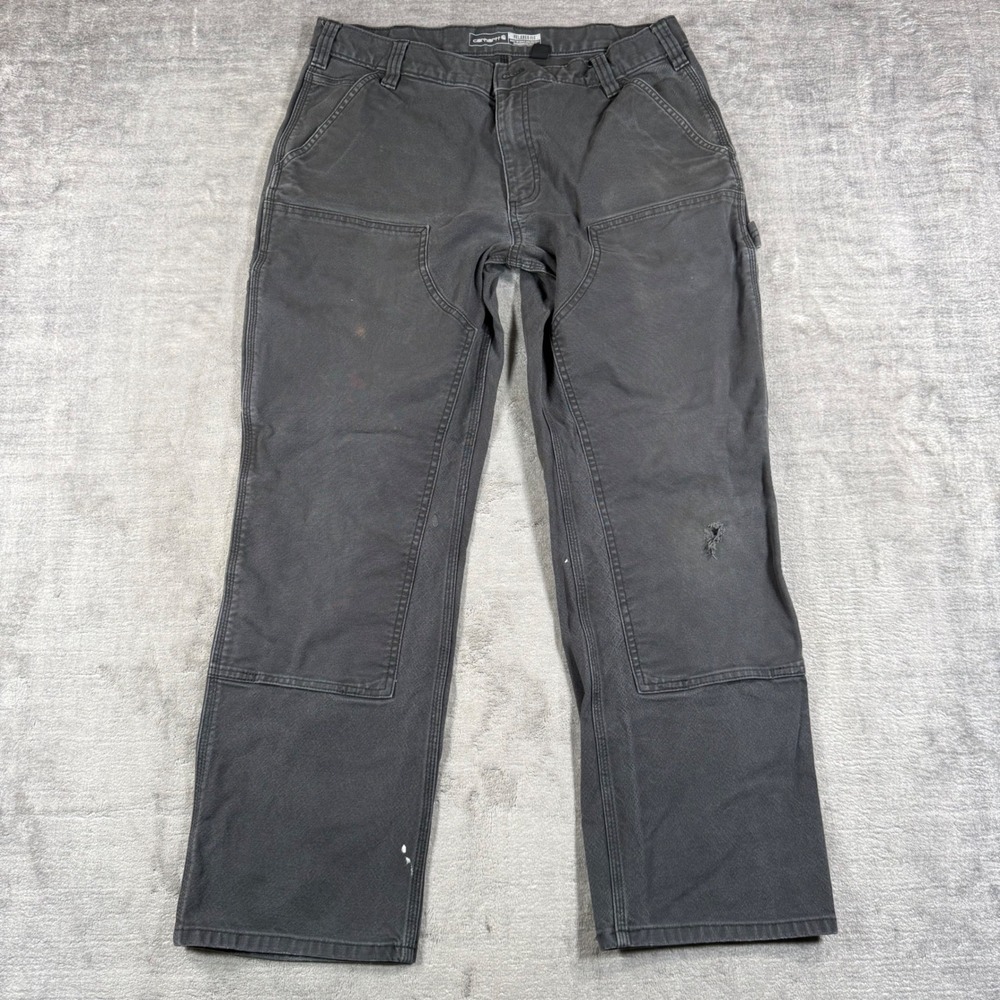 Carhartt Pants Mens 36x30 Gray Double Knee Utility Work Rugged Flex Duck Canvas